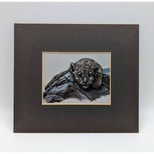 Harold Rigsby Vintage Print Signed Snow Leopard Cub Matted 5.5x6.5" Baby Nature